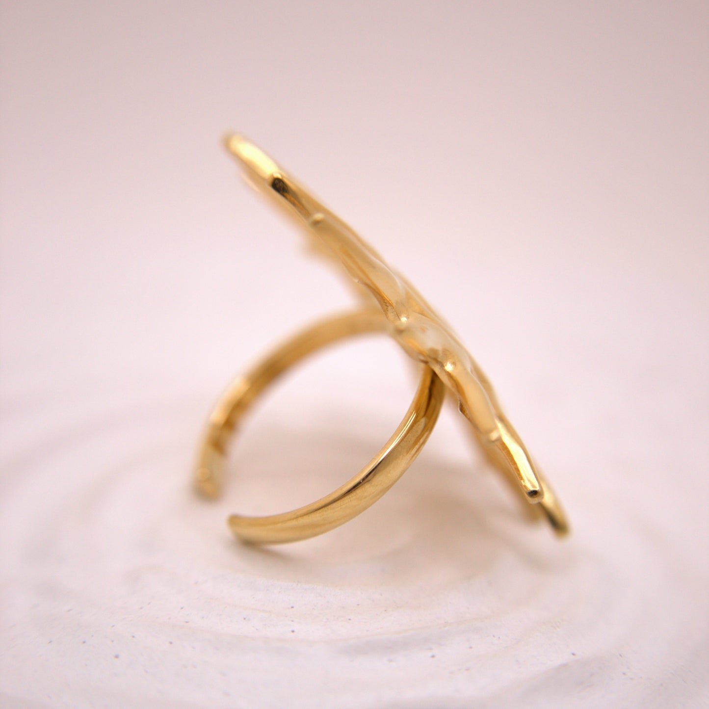 Gold ring on a light pink background