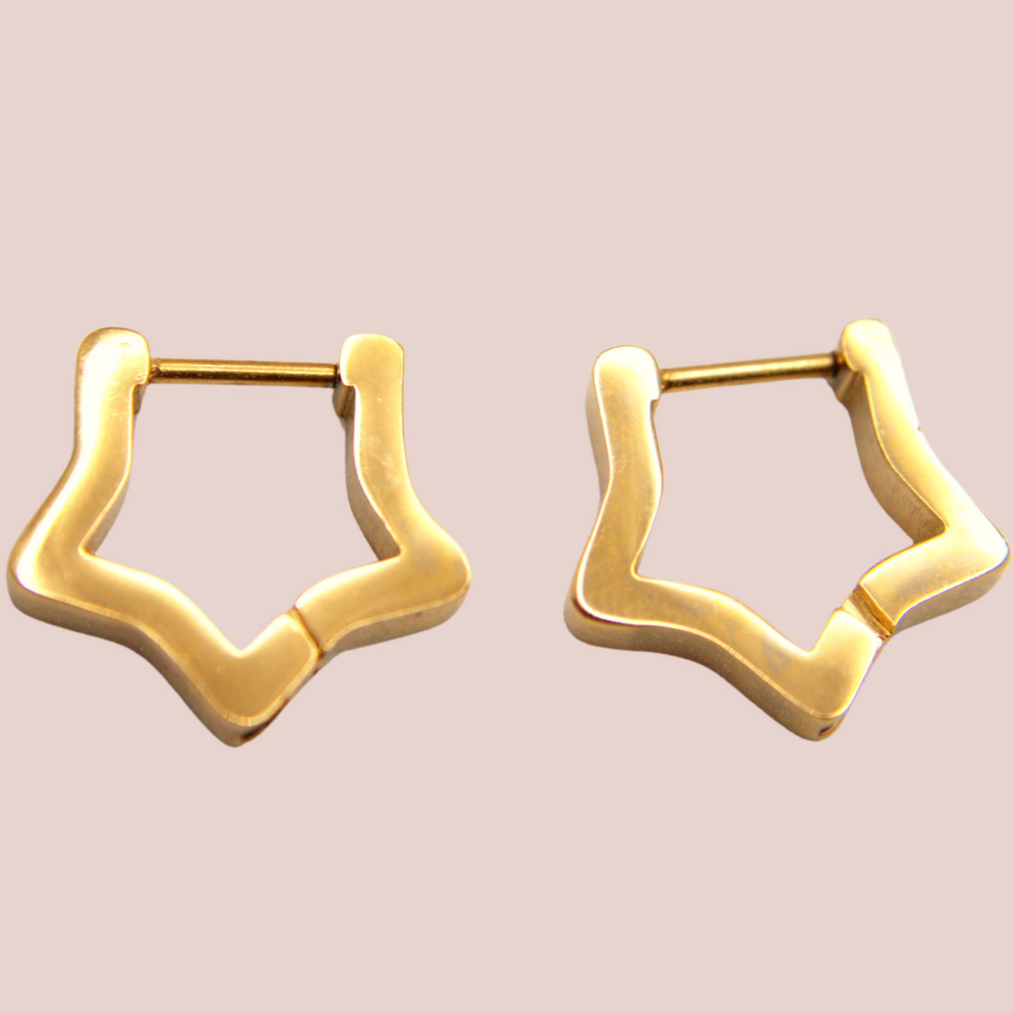 Dainty gold star hoops, stainless steel earrings with modern star design.