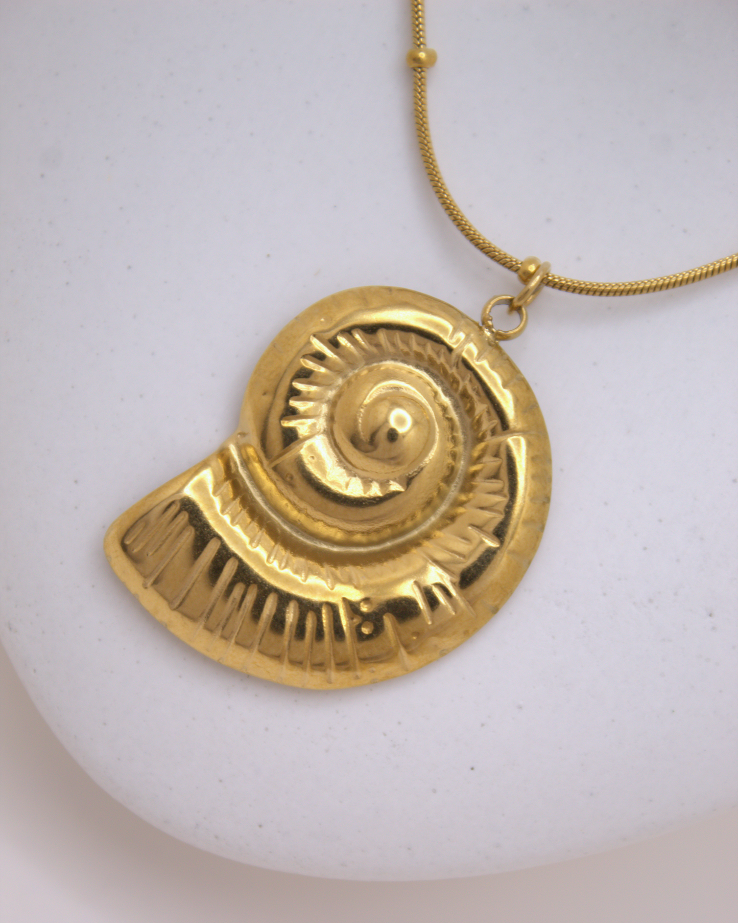 Ocean-inspired Golden Seashell Necklace with micro-bead chain