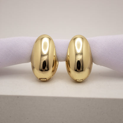 Pair of gold hoop earrings on a white background