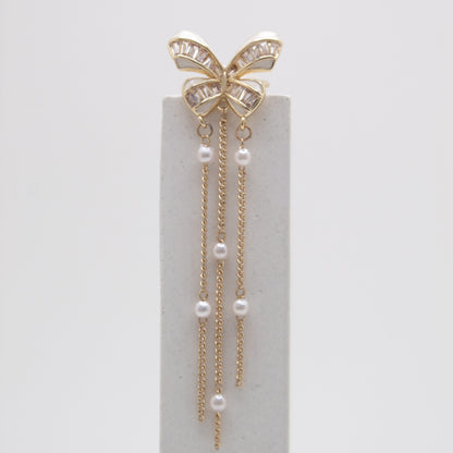 Golden butterfly ear cuff with pearls and chain drops
