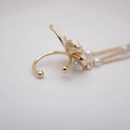 Elegant butterfly ear cuff with pearl chains