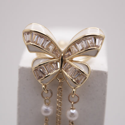 Aurora Wings long ear cuff in rhodium plated finish