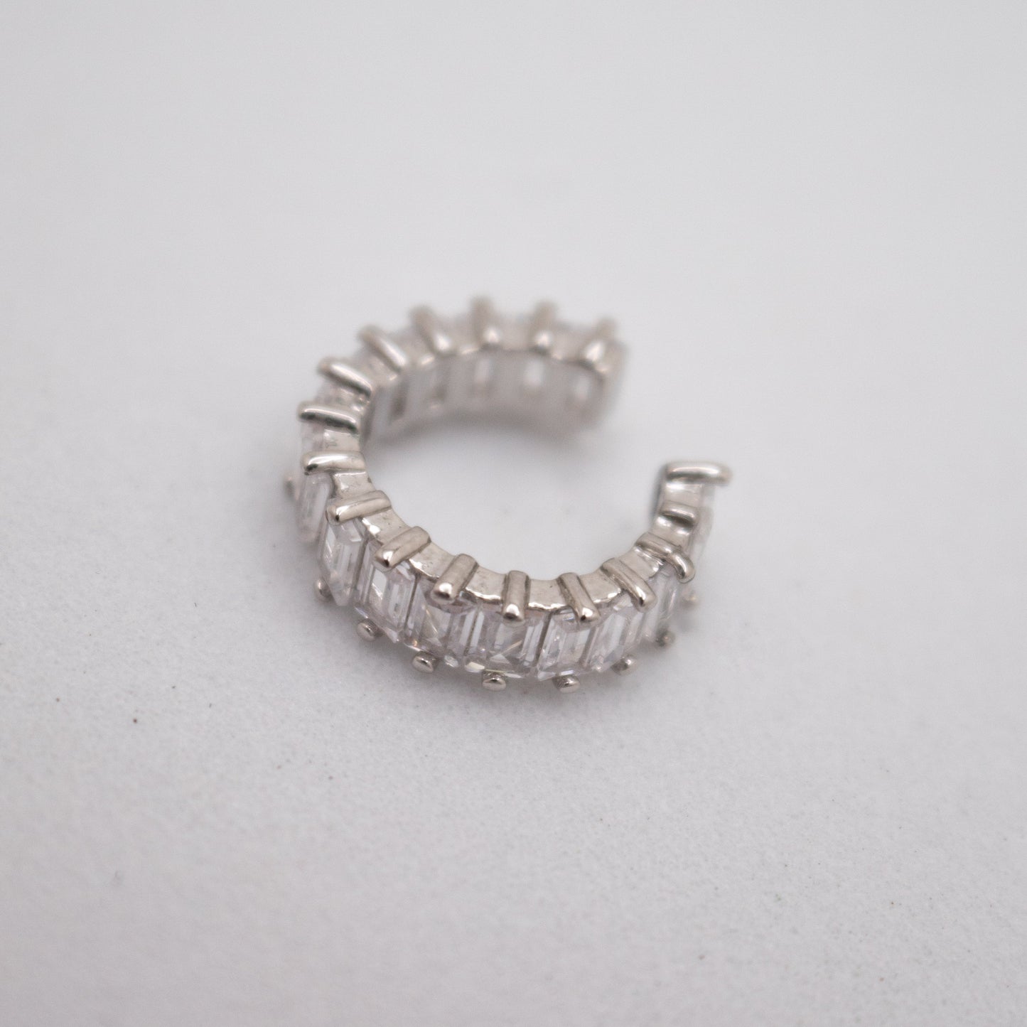 Silver ear cuff with clear baguette crystals