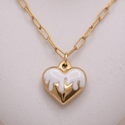 Milky Heart gold necklace with white enamel heart pendant