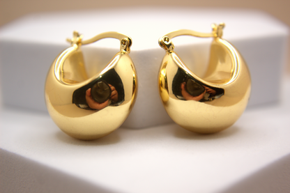 Trendy thick gold hoops, waterproof rodhium plated, hypoallergenic earrings for women