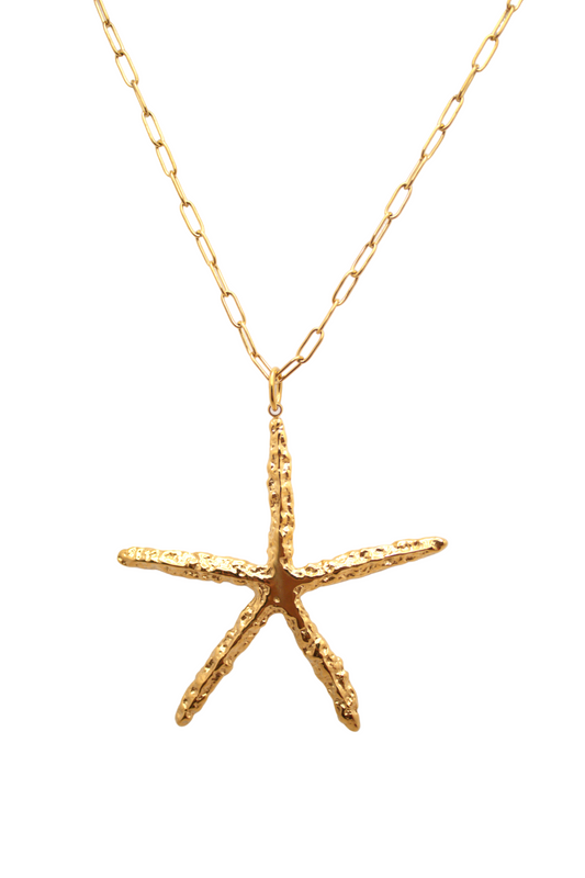 Starry Coast Necklace in gold with thin starfish pendant and link chain