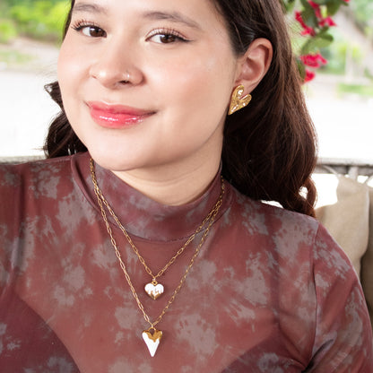 Gold PVD heart pendant necklace with glossy white enamel