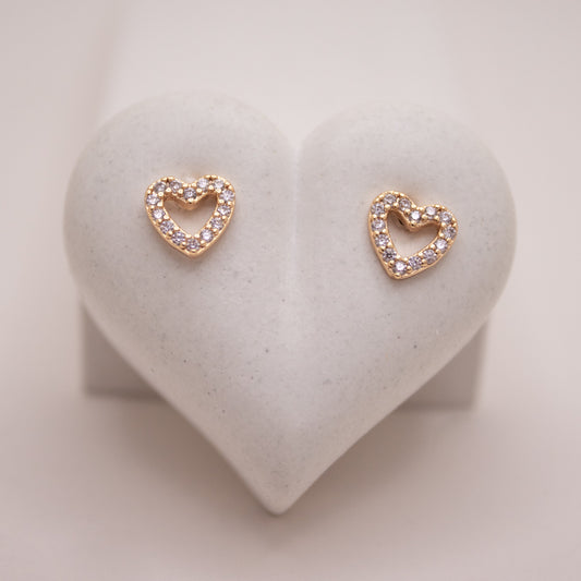 Gold heart stud earrings with white zirconia – Soft Love Studs