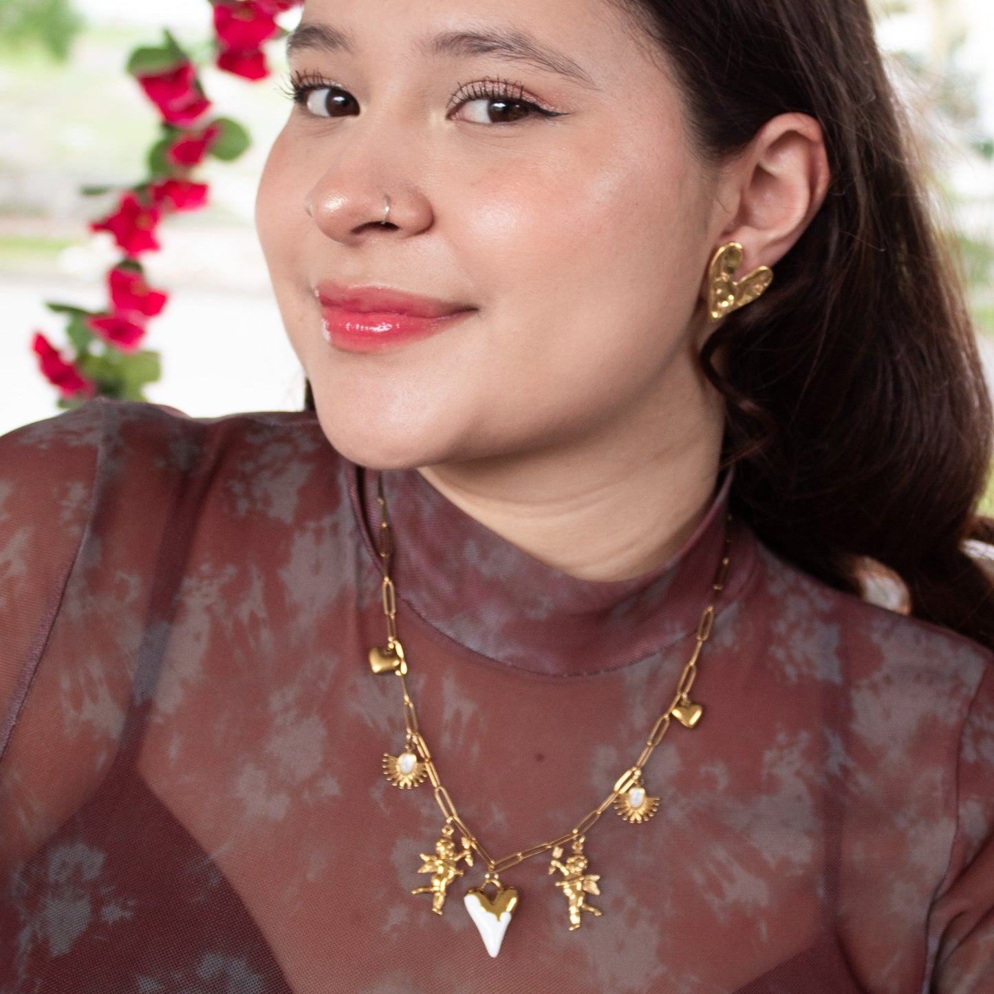 PVD gold multi-charm necklace with romantic heart details