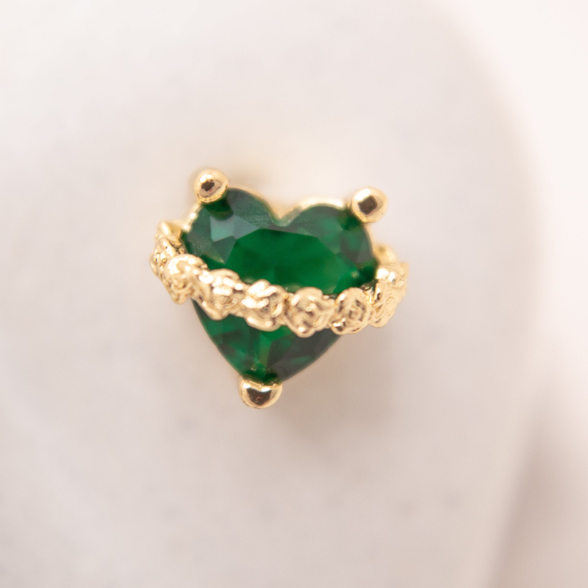 Emerald green heart crystal stud earrings in gold