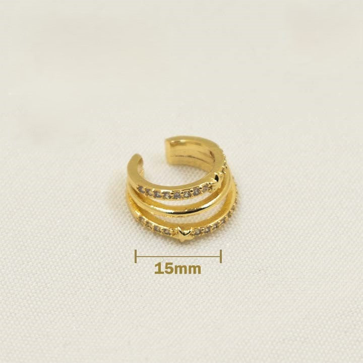 Gold star ear cuff, cubic zirconia embedded design with rhodium plating, no piercing required.
