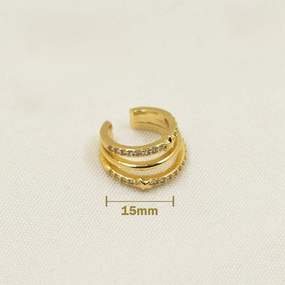 Gold star ear cuff, cubic zirconia embedded design with rhodium plating, no piercing required.