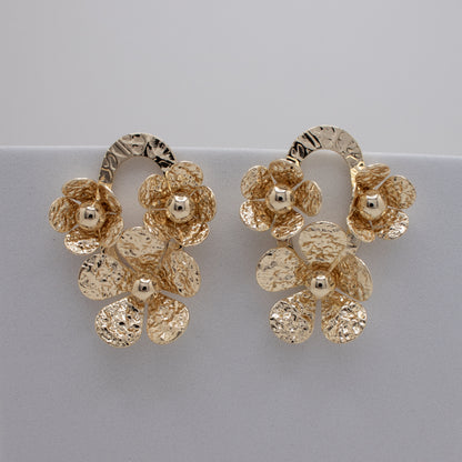 Large gold textured flower earrings