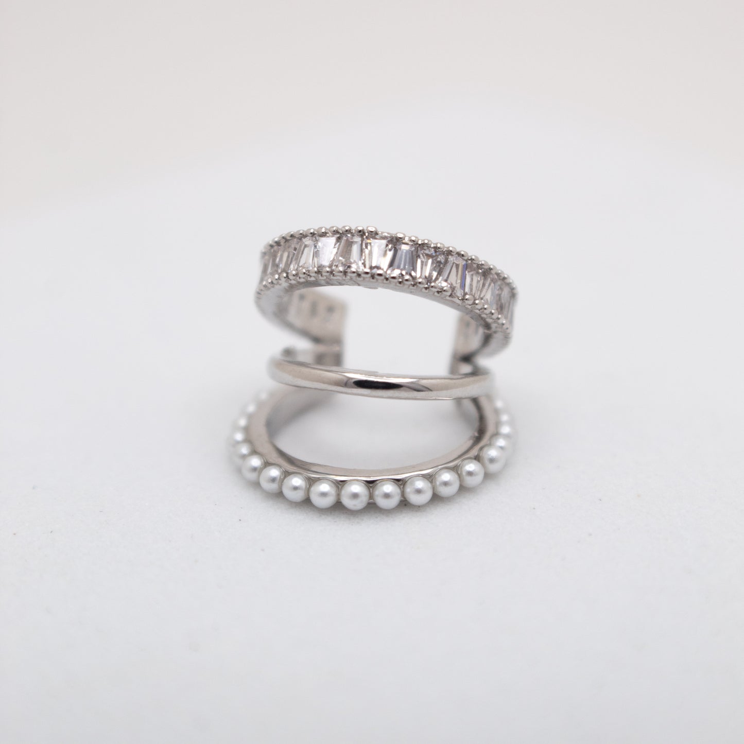 Silver ear cuff with pearls and crystal accents