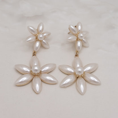 Large floral pearl drop earrings