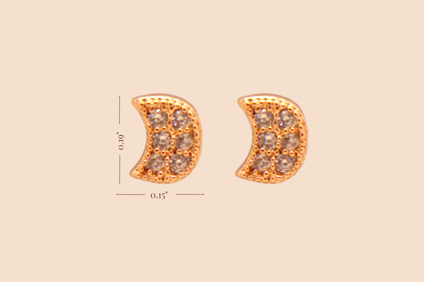 Delicate gold moon stud earrings, hypoallergenic mini studs with cubic zirconia accents